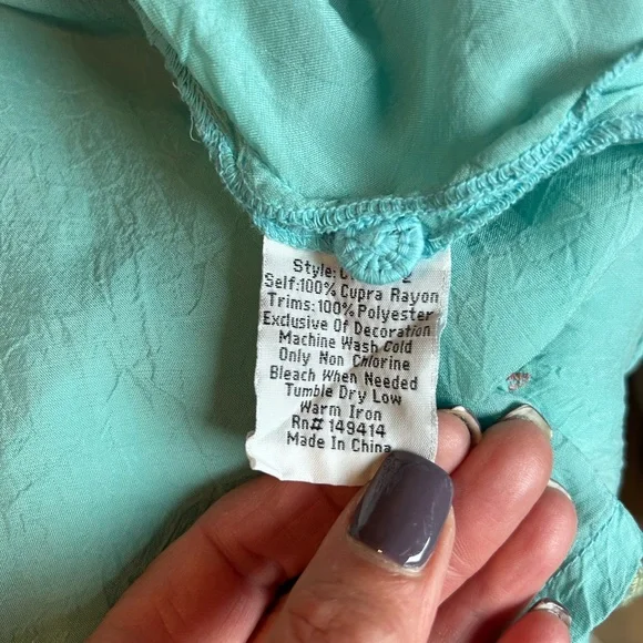 Johnny Was Turquoise Blouse with Multicolor Floral Embroidery - Picture 4 of 5